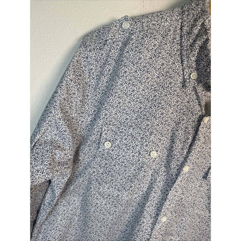 Colours Alexander Julian White Blue Shirt Micro Print Leaves Botanical Size XL - Picture 4 of 10